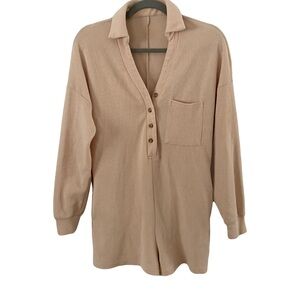 Peach Collared Waffle Knit Sweater Casual Long Sleeve Lounge Romper Small‎